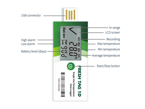 Fresh Tag 1D LCD Single Use Temperature Data Logger